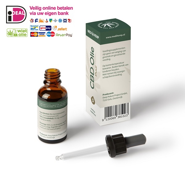 CBD-olej-čistý-Medihemp-5-procent-30-ml-oříšková příchuť-pipeta-plevelový olej